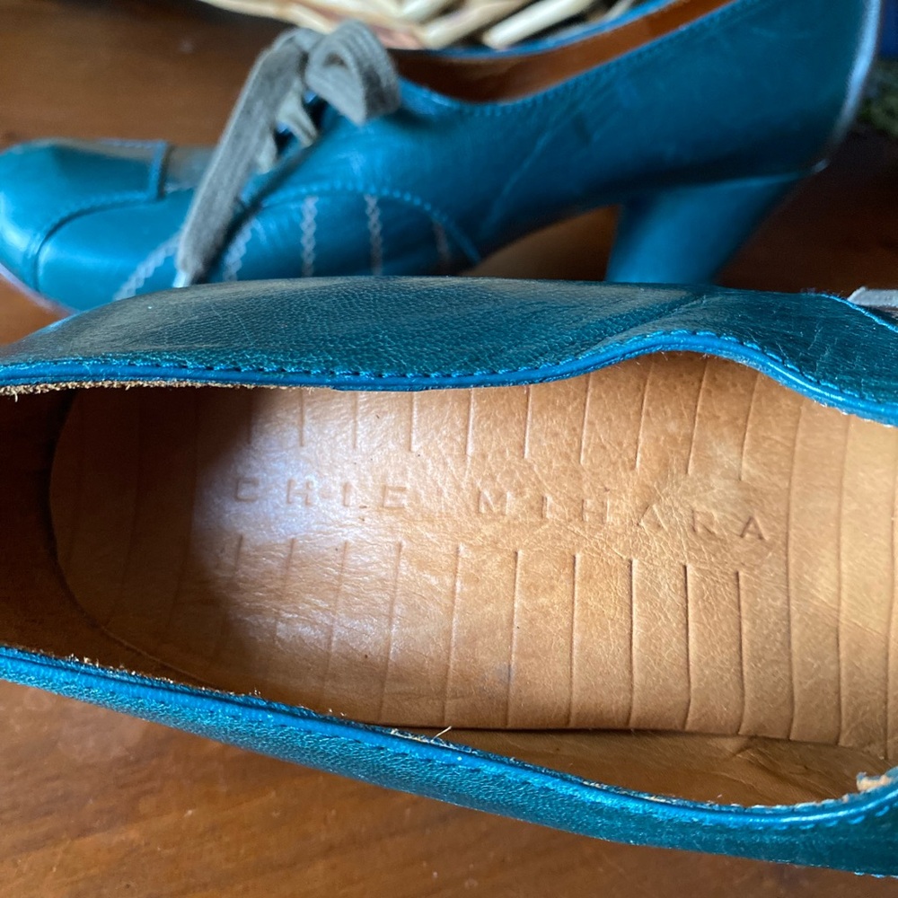 Chie Mihara Teal Leather Heels with Lace Detail - Picture 4 of 11